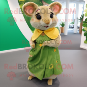 Olive Dormouse mascot costume character dressed with a Wrap Dress and Shoe laces