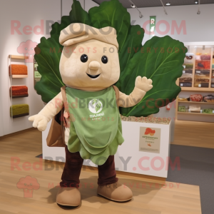 Tan Cabbage Leaf mascot costume character dressed with a Henley Tee and Tote bags