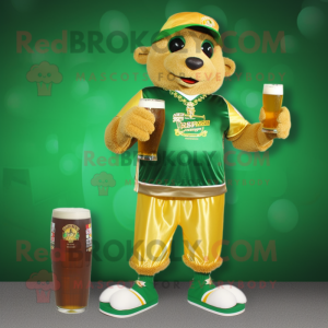Gold Green Beer mascot costume character dressed with a Bikini and Anklets