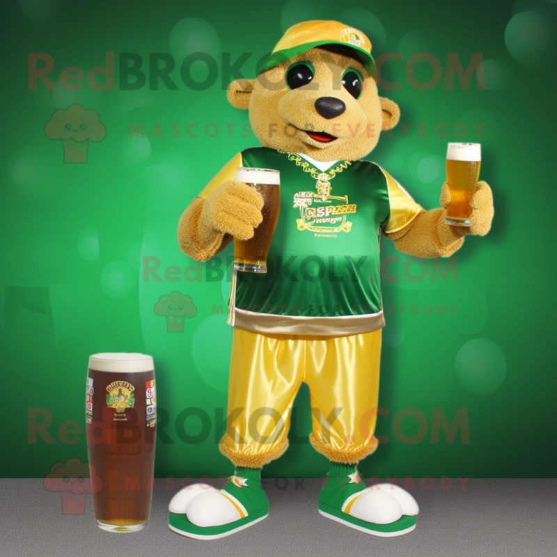 Gold Green Beer mascot costume character dressed with a Bikini and Anklets