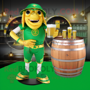 Gold Green Beer mascot costume character dressed with a Bikini and Anklets