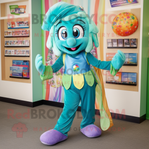 Teal Rainbow maskot kostume...