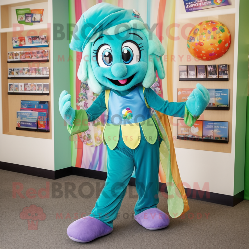 Teal Rainbow mascot costume character dressed with a Blouse and Anklets