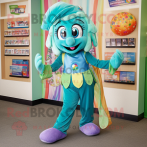 Teal Rainbow mascot costume character dressed with a Blouse and Anklets
