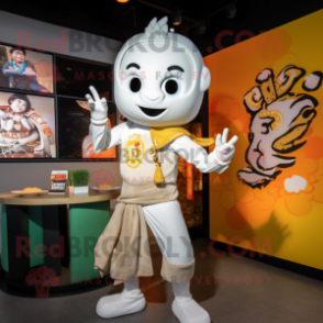 White Pad Thai mascot costume character dressed with a Graphic Tee and Watches