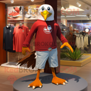 Maroon Gull mascot costume character dressed with a Skinny Jeans and Shoe clips