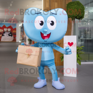 Sky Blue Love Letter mascot costume character dressed with a Mom Jeans and Briefcases