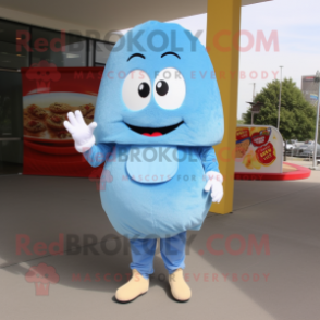 Sky Blue Fried Rice mascot costume character dressed with a Mom Jeans and Shoe laces