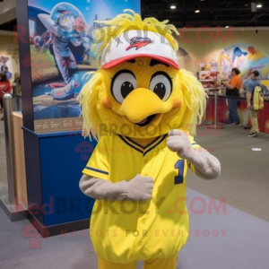 nan Canary mascot costume character dressed with a Baseball Tee and Headbands