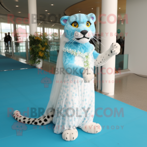 Cyan Leopard maskot kostume...