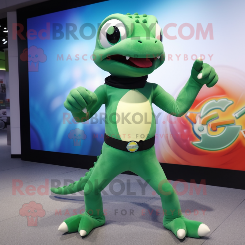 Green Geckos mascot costume character dressed with a Tank Top and Rings