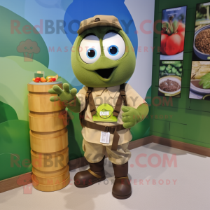Olive Scented Candle mascot costume character dressed with a Cargo Shorts and Watches