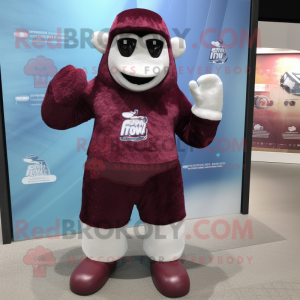 Maroon Ice mascot costume character dressed with a Rash Guard and Necklaces