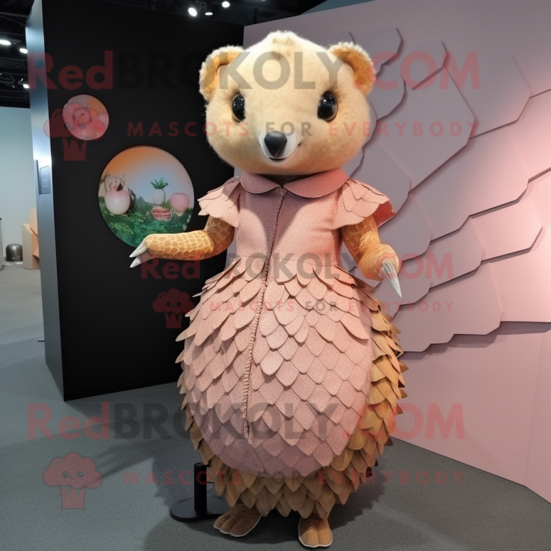 Peach Pangolin Mascot Costume Character Dressed With A Sheath Dress And Lapel Pins Mascot 2292
