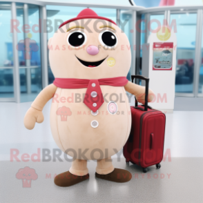 Tan Raspberry mascot costume character dressed with a Circle Skirt and Briefcases