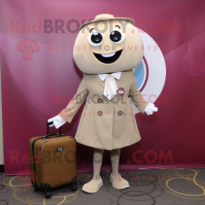 Tan Raspberry mascot costume character dressed with a Circle Skirt and Briefcases