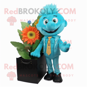 Turquoise Bouquet Of Flowers mascot costume character dressed with a Vest and Briefcases