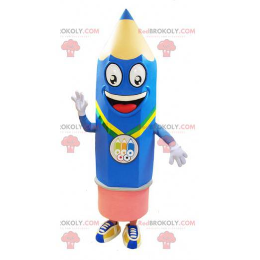 Mascot giant blue and pink pencil very smiling - Redbrokoly.com