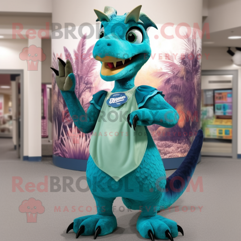 Turquoise Utahraptor mascot costume character dressed with a A-Line ...