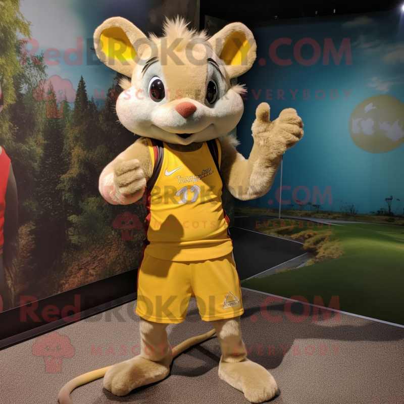 Gold Rat mascot costume character dressed with a Shorts and Headbands