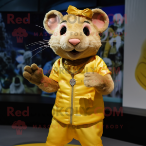 Gold Rat mascot costume character dressed with a Shorts and Headbands