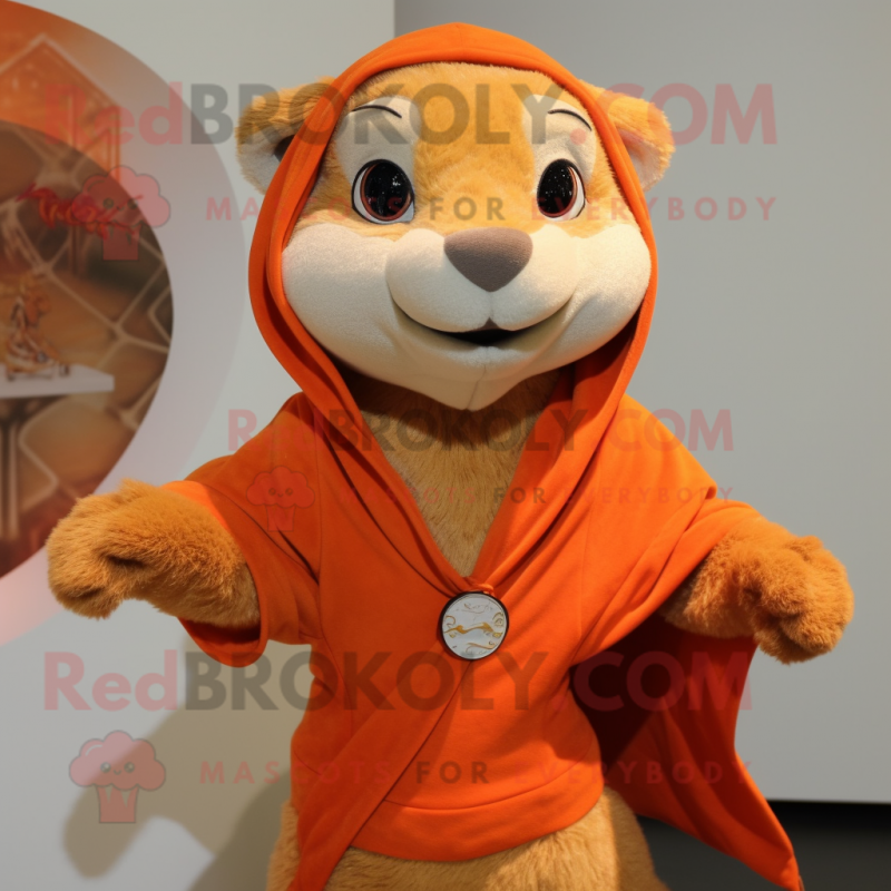 Orange Ferret mascot costume character dressed with a Long Sleeve Tee and Shawl pins