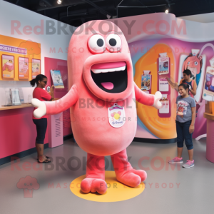 Pink Hot Dog mascot costume character dressed with a Romper and Bracelet watches