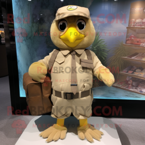 Beige Canary mascot costume character dressed with a Cargo Pants and Coin purses