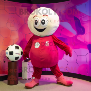 Magenta Soccer Ball mascot costume character dressed with a Corduroy Pants and Brooches