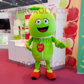 Lime Green Raspberry mascot costume character dressed with a Playsuit and Beanies