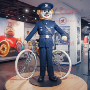 Navy Unicyclist mascot costume character dressed with a Romper and Hat pins