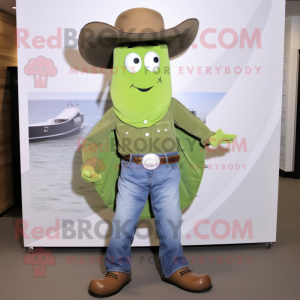 Olive Horseshoe mascot costume character dressed with a Flare Jeans and Tie pins