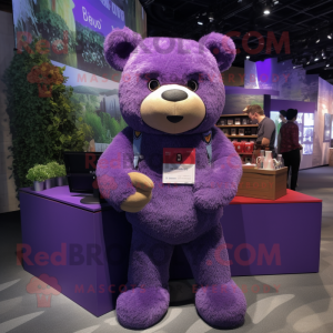 Purple Teddy Bear mascot costume character dressed with a Cargo Pants and Pocket squares