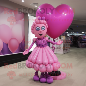 Pink Heart Shaped Balloons mascot costume character dressed with a Mini Dress and Anklets