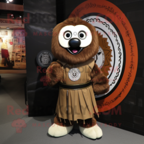 Brown Celtic Shield mascot costume character dressed with a Romper and Scarf clips