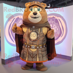 Brown Celtic Shield mascot costume character dressed with a Romper and Scarf clips