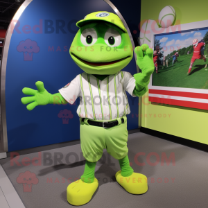 Lime Green Baseball Glove mascot costume character dressed with a Skinny Jeans and Bow ties