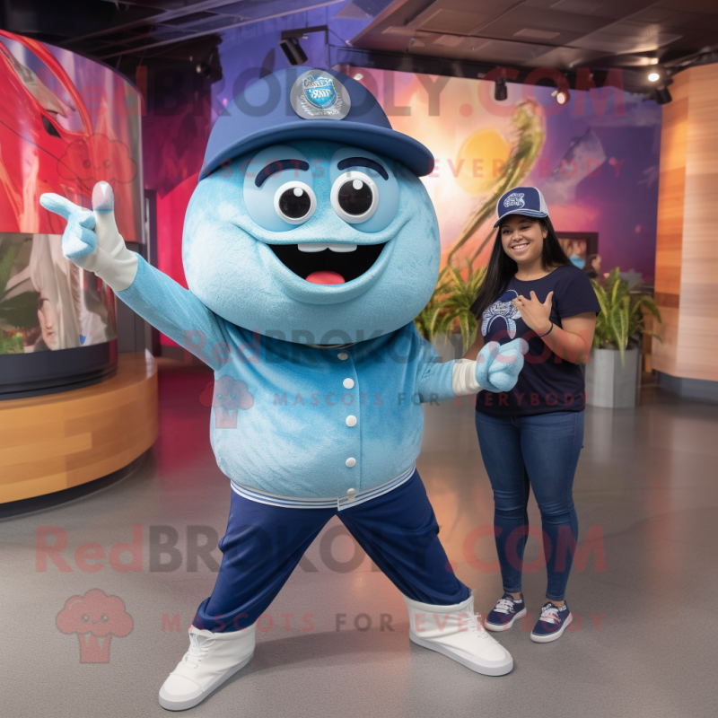 Navy Ceviche mascot costume character dressed with a Mom Jeans and Smartwatches