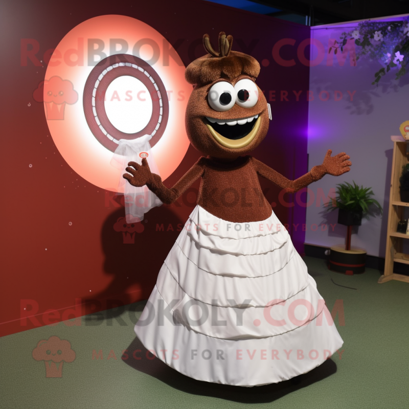 Brown Plate Spinner mascot costume character dressed with a Wedding Dress and Anklets