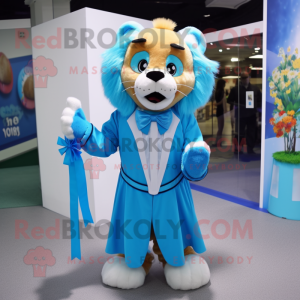 Cyan Lion maskot kostume...