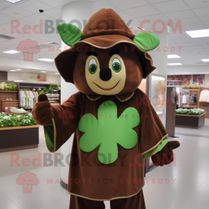 Brown Four Leaf Clover mascot costume character dressed with a Cover-up and Caps
