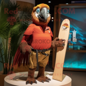 Brown Macaw mascot costume character dressed with a Rash Guard and Cummerbunds