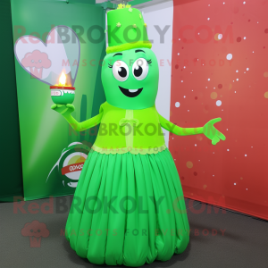 Green Scented Candle mascot costume character dressed with a Skirt and Rings