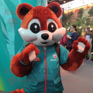 Teal Red Panda mascot costume character dressed with a Long Sleeve Tee and Mittens