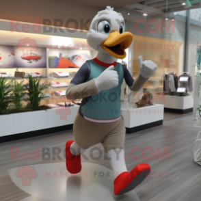 Gray Geese mascot costume character dressed with a Running Shorts and Gloves