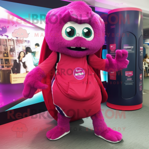 Magenta Contortionist mascot costume character dressed with a Cover-up and Backpacks