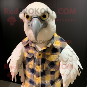 White Vulture mascot costume character dressed with a Flannel Shirt and Headbands