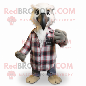 White Vulture mascot costume character dressed with a Flannel Shirt and Headbands