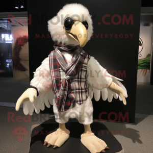 White Vulture mascot costume character dressed with a Flannel Shirt and Headbands