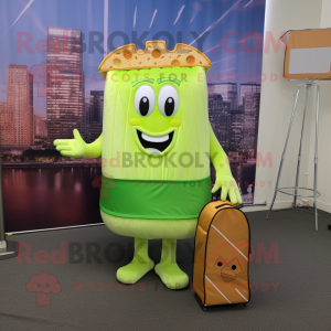 Lime Green Grilled Cheese Sandwich mascot costume character dressed with a Empire Waist Dress and Tote bags